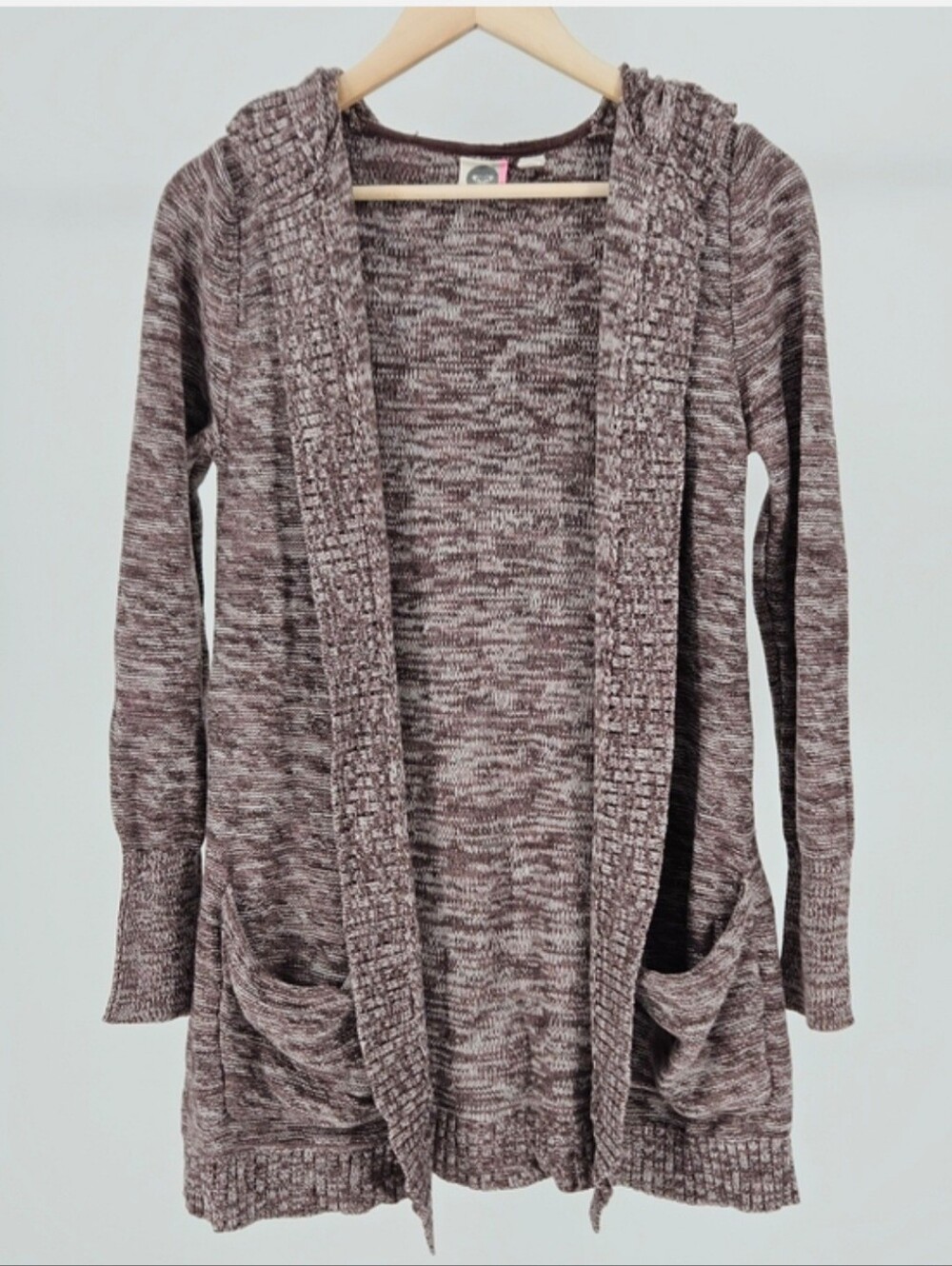 ROXY Marled Brown Cozy Open-Front Hooded Cardigan Sweater - Sz M